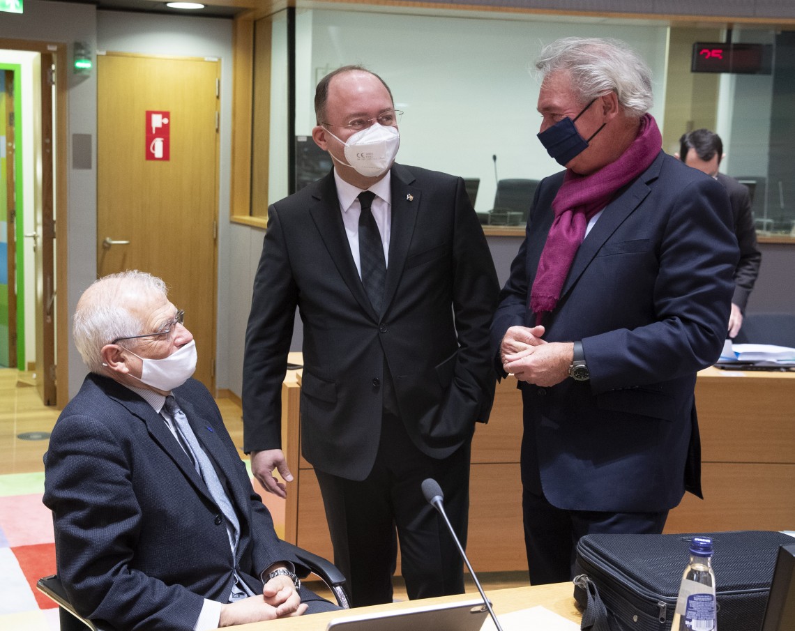 Josep Borrell, Bogdan Aurescu și Jean Asselborn/Sursa foto: https://newsroom.consilium.europa.eu