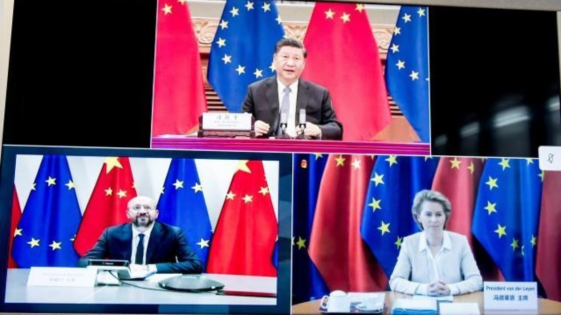 Xi Jinping, Charles Michel, Ursula von der Leyen, la summitul virtual UE-China din 2020
