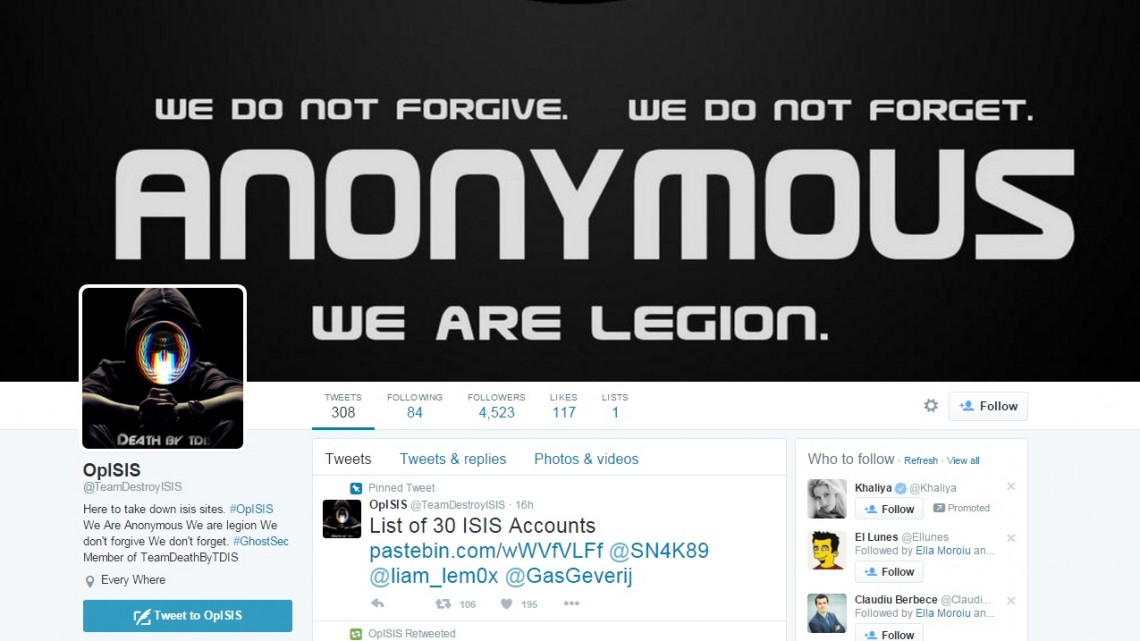 Captură contul Twitter al grupului Anonymous