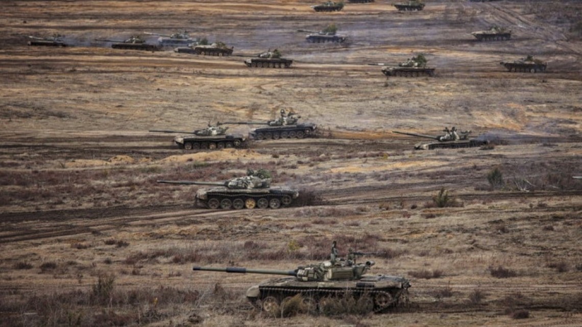O imagine de la exercițiile desfășurate săptămâna trecută de forțele armate din Rusia și Belarus în apropierea graniței cu Ucraina