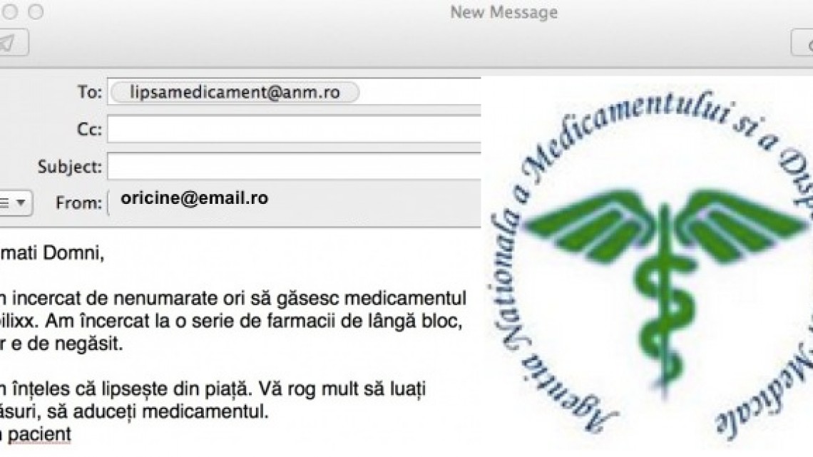 Simulare sesizare lipsă de medicamente, trimisă pe emailul lipsamedicamente[at]anm.ro