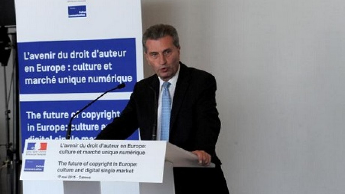 Comisarul european pentru Economia Digitală și Societate, Günther Oettinger, 17 mai 2015, Cannes, Conferința The future of copyright in Europe: culture and digital single market /Sursă foto: Comisia Europeană