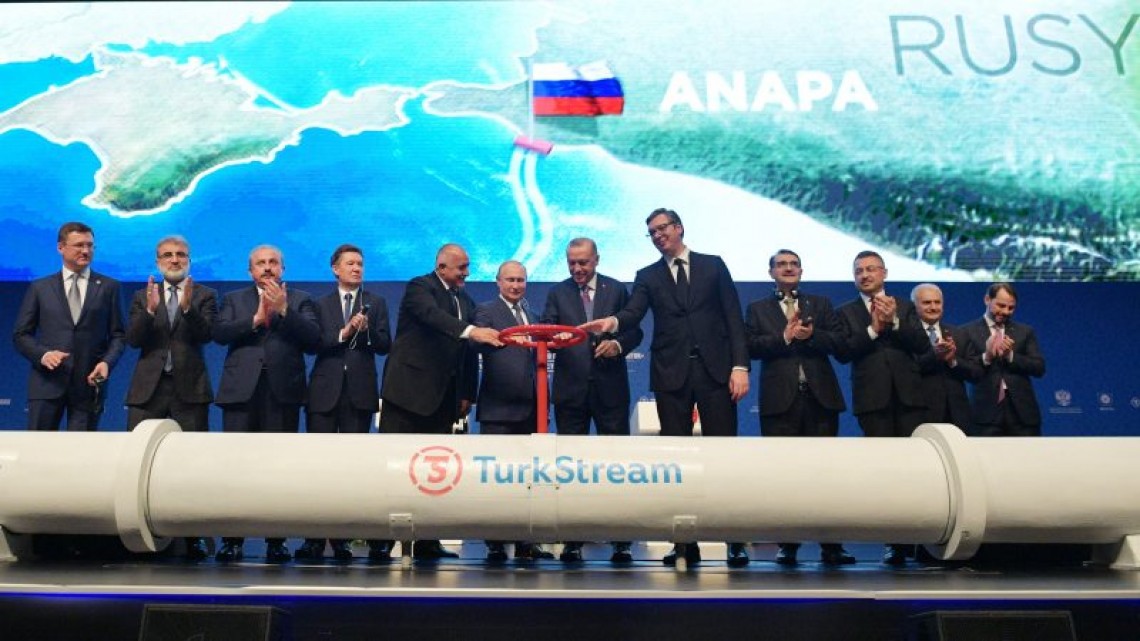 TurkStream a fost inaugurat la Istanbul, pe 8 ianuarie 2020. FOTO: Kremlin pool/EPA/EFE
